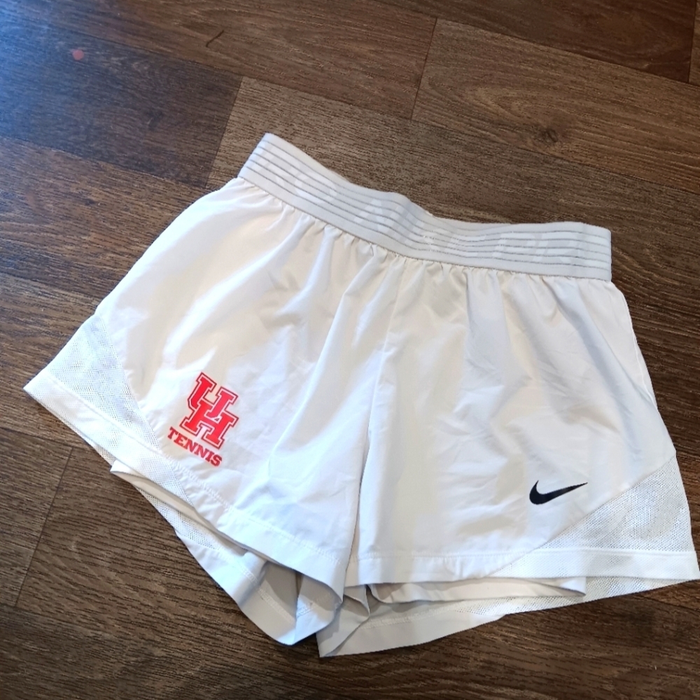 Nike Women's White Athletic Shorts with Red Logo  UH Size M